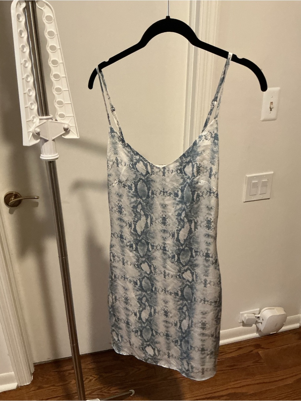 Blue Snake-Print Satin Slip Dress